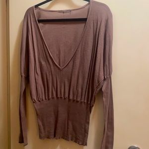 Dusty pink grey deep v-neck knit sweater